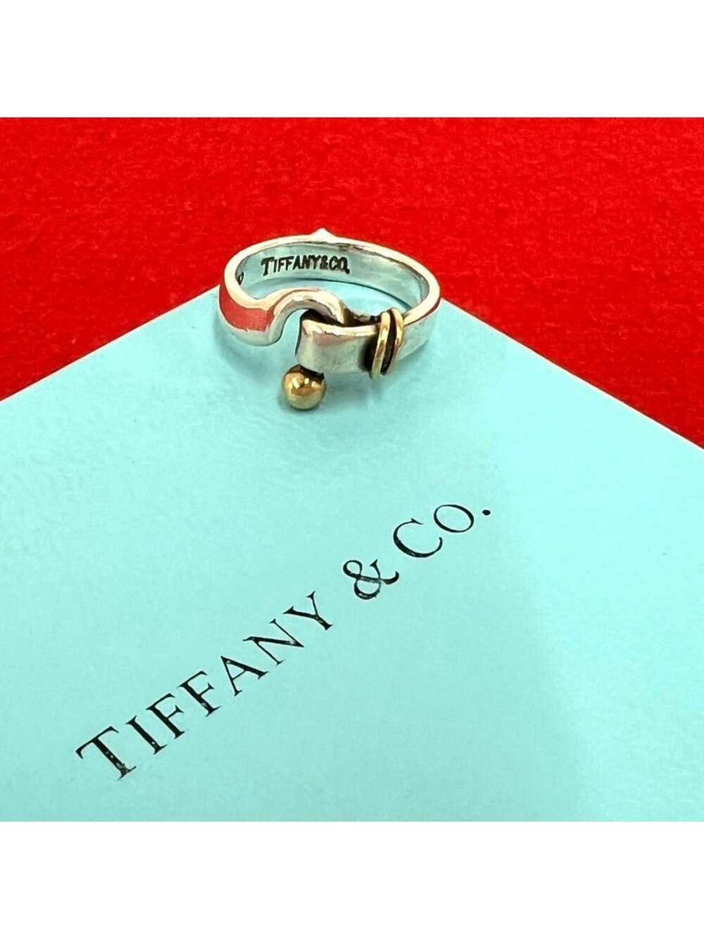 Tiffany & Co Hook & Eye Love Knot Ring Silver Yellow Gold